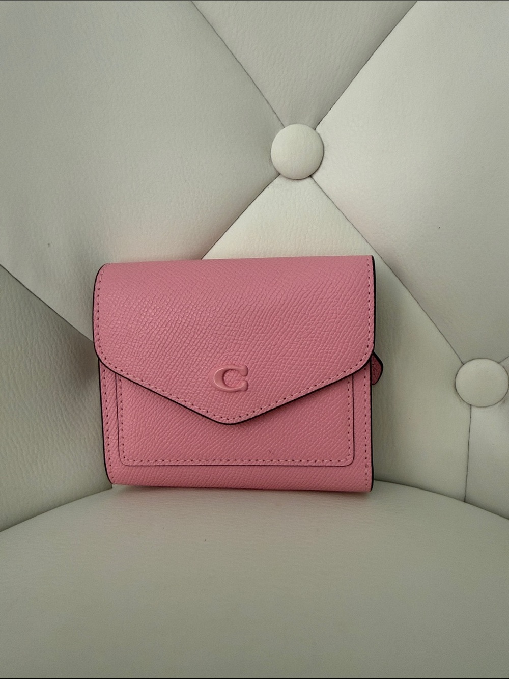 Coach Cross Wyn Grain Leather Small Wallet Flower Pink Silver Accents - Picture 7 of 16